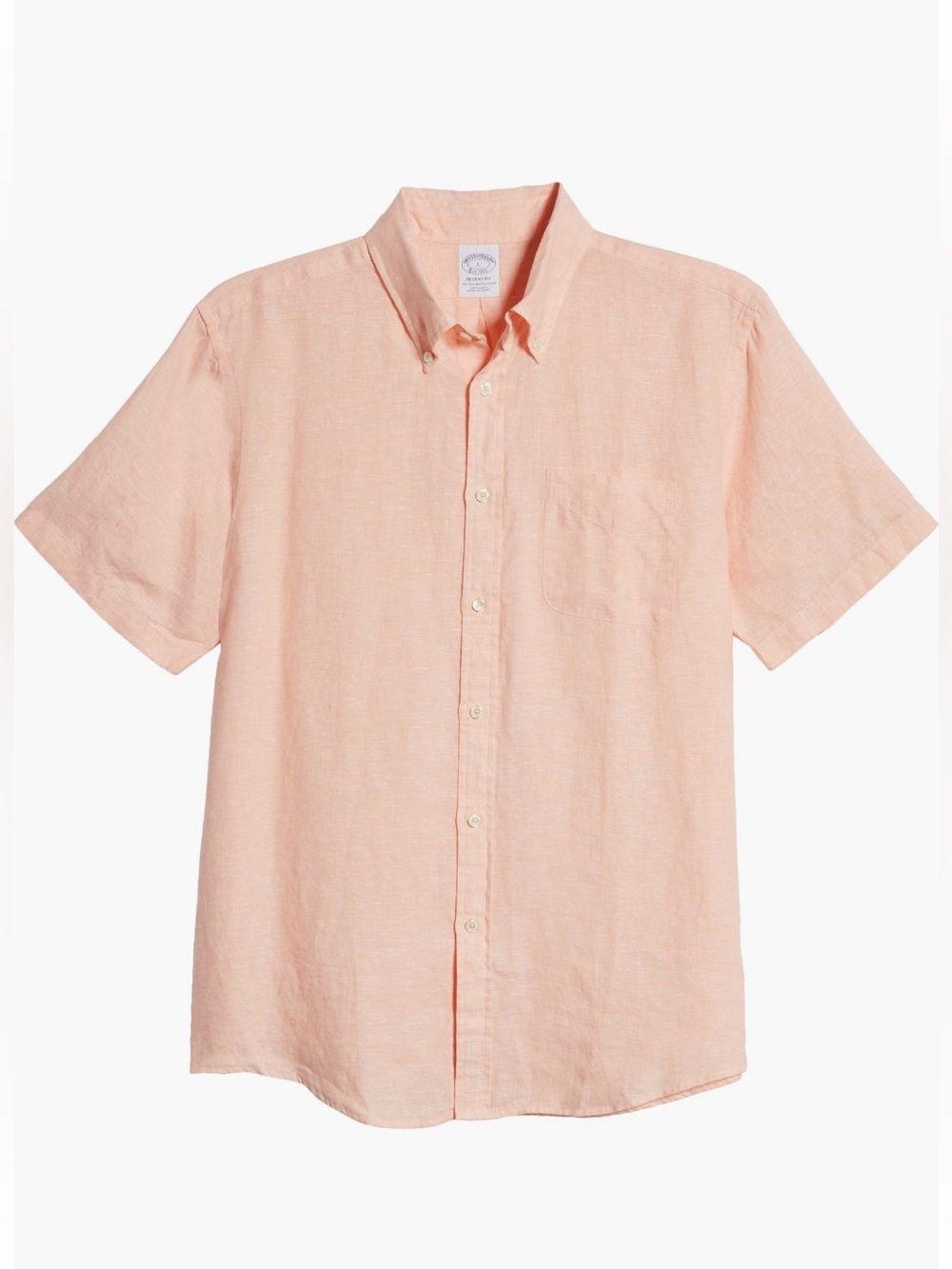 Brooks Brothers Regent Fit Short Sleeve Peach Linen Button-Down Shirt Medium